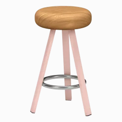 Tabouret haut en chêne et acier baby pink 65 cm Smack - Matière Grise