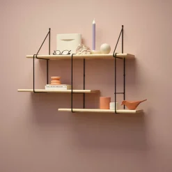Étagère en frêne naturel et acier noir 90x22x64cm Shrink - Studio Hausen