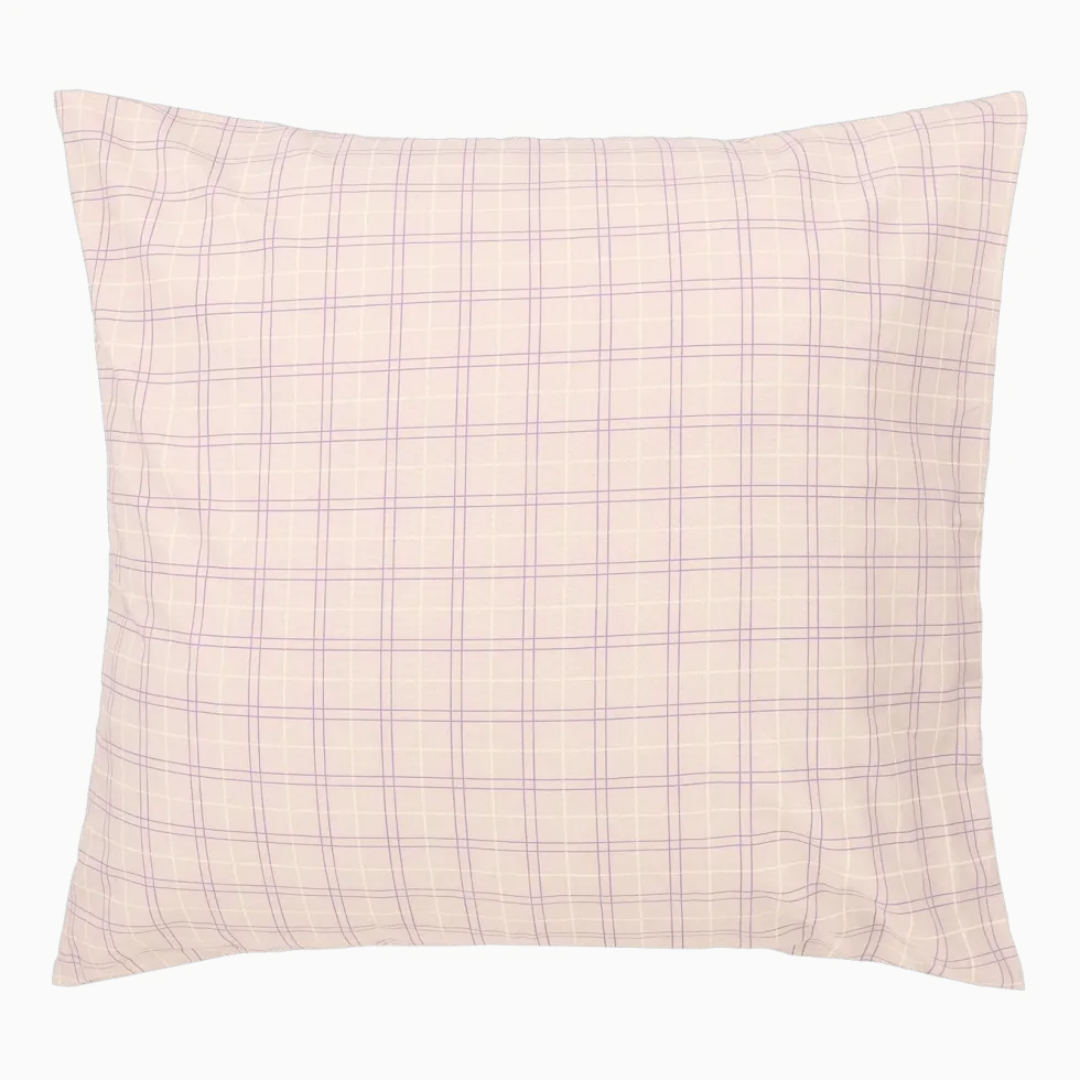 Taie d'oreiller carrée en popeline de coton bio à carreaux rose et violet 60 x 60 cm Sheldon - Nobodinoz