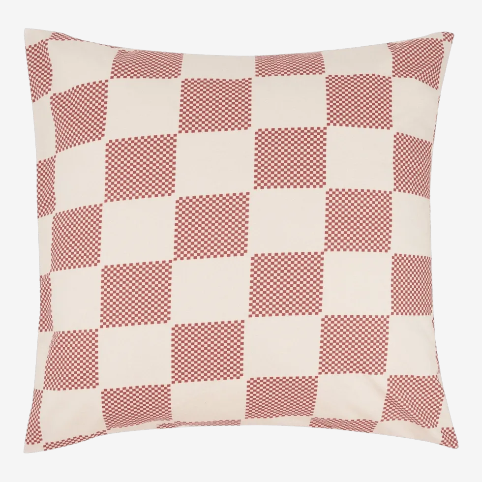 Taie d'oreiller carrée en popeline de coton bio à carreaux rouge 60 x 60 cm Sheldon - Nobodinoz
