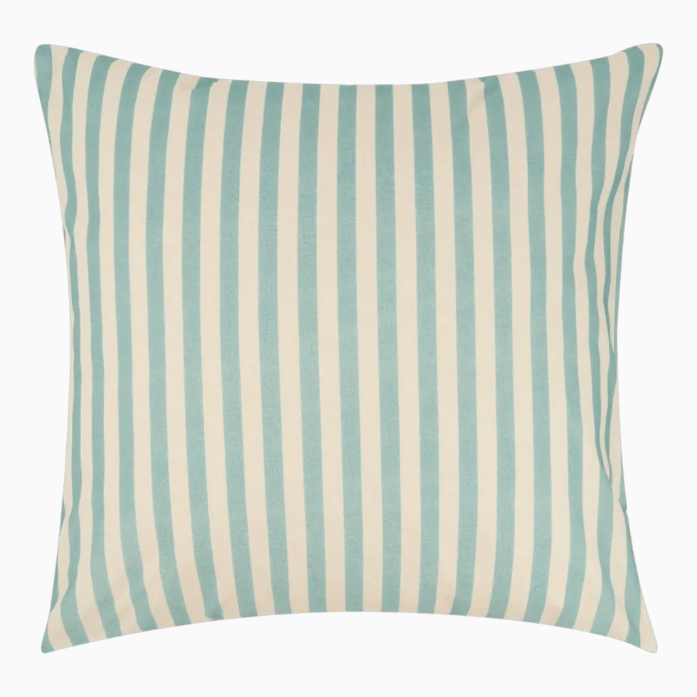 Taie d'oreiller carrée en popeline de coton bio à rayures bleu turquoise 60 x 60 cm Sheldon - Nobodinoz