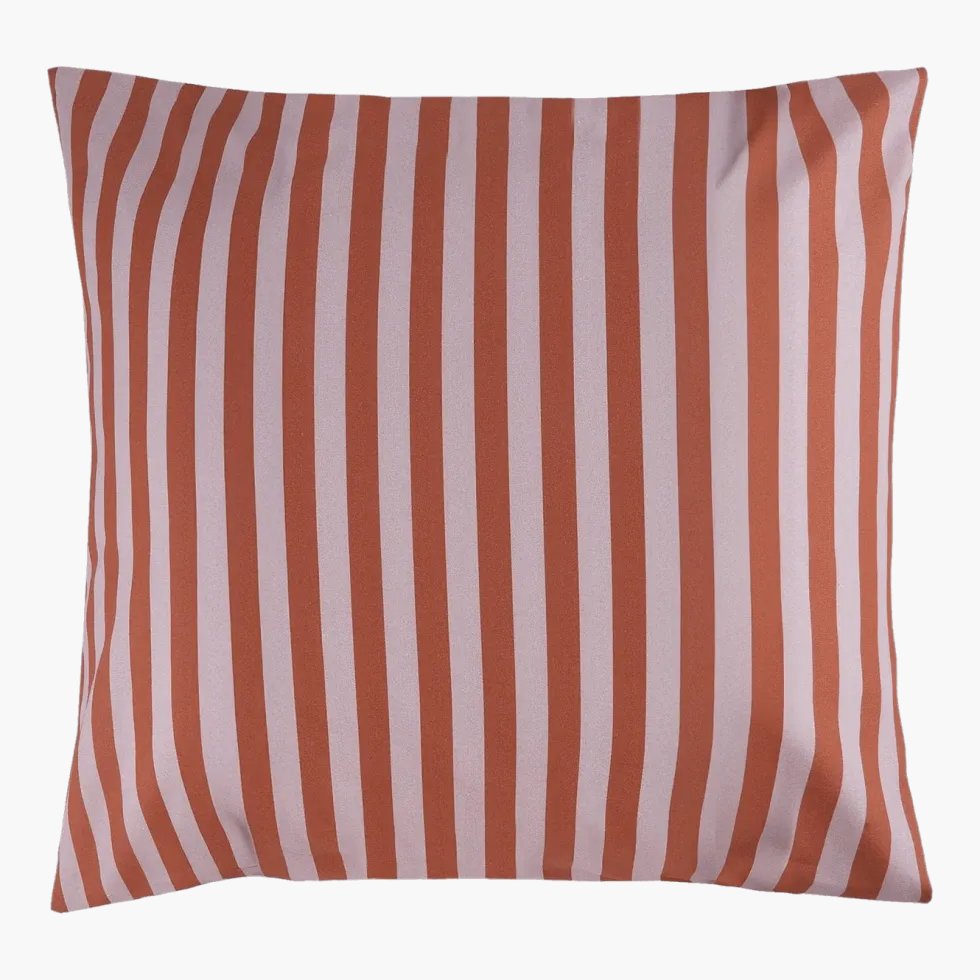 Taie d'oreiller carrée en popeline de coton bio à rayures rouge et rose 60 x 60 cm Sheldon - Nobodinoz