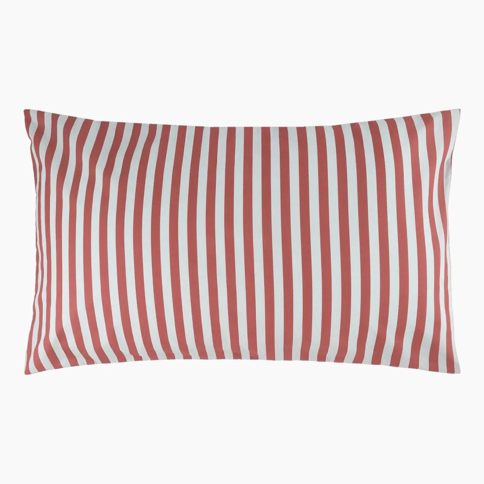 Taie d'oreiller en popeline de coton bio à rayures bleu et rouge 50 x 75 cm Leonard - Nobodinoz