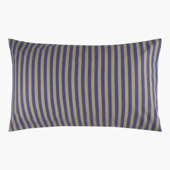 Taie d'oreiller en popeline de coton bio à rayures bleu indigo 50 x 75 cm Leonard - Nobodinoz