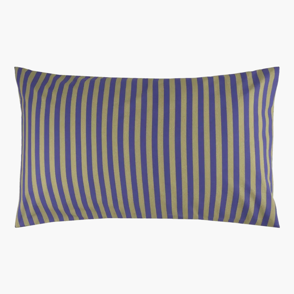Taie d'oreiller en popeline de coton bio à rayures bleu indigo 50 x 75 cm Leonard - Nobodinoz
