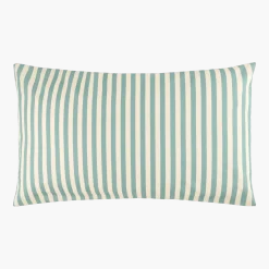 Taie d'oreiller en popeline de coton bio à rayures bleu turquoise 50 x 75 cm Leonard - Nobodinoz