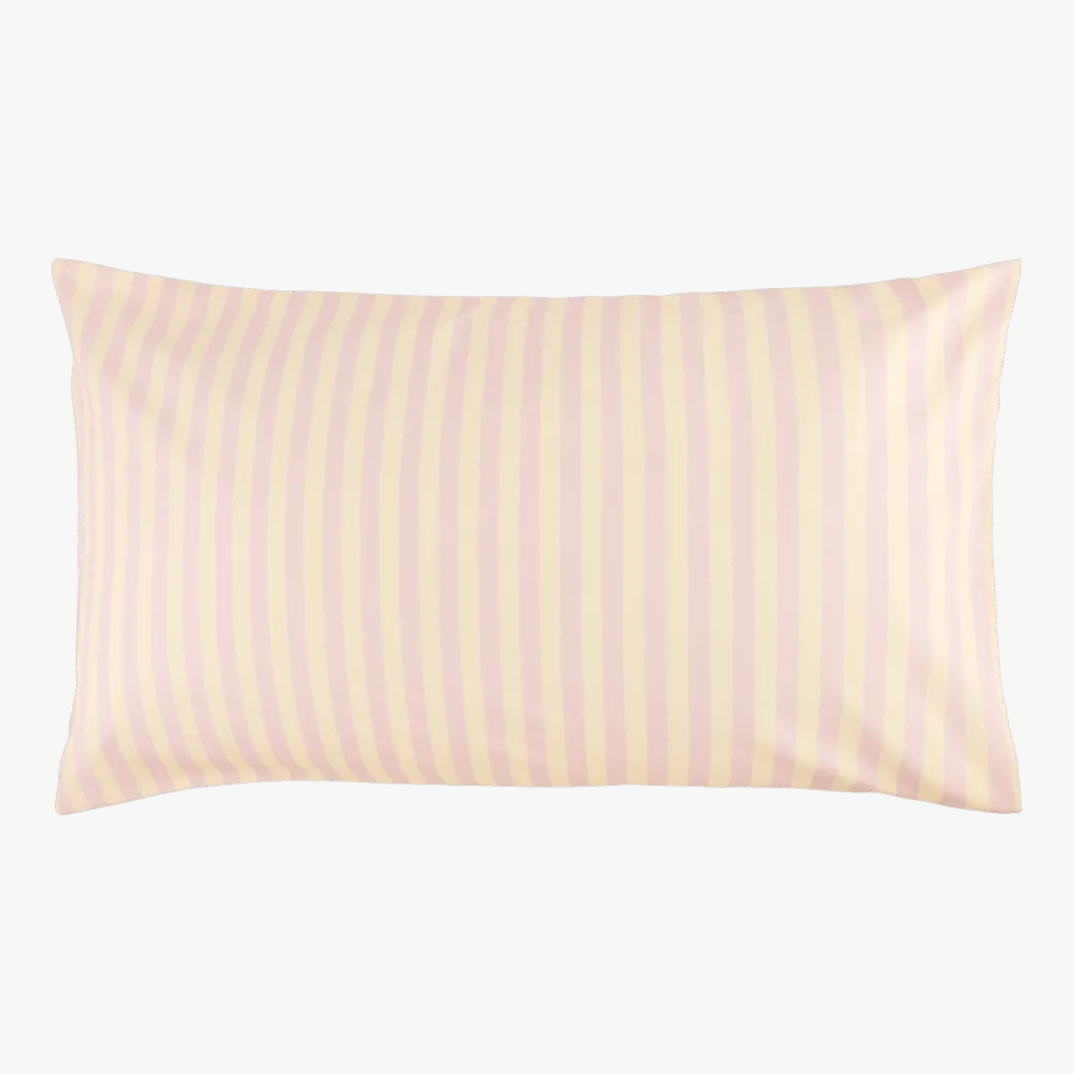 Taie d'oreiller en popeline de coton bio à rayures rose et jaune 50 x 75 cm Leonard - Nobodinoz