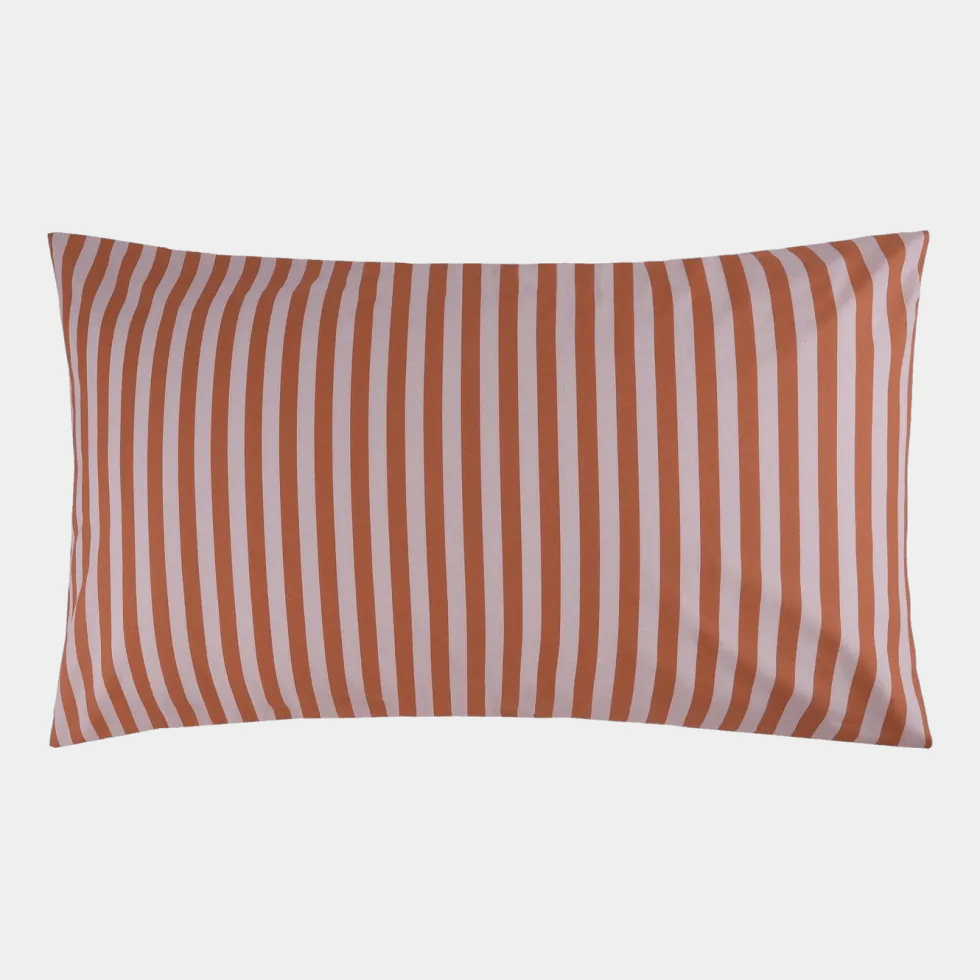 Taie d'oreiller en popeline de coton bio à rayures rouge et rose 50 x 75 cm Leonard - Nobodinoz