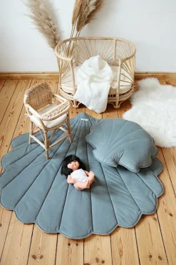 Tapis bébé coquillage en velours menthe poudré Shells - Moi Mili