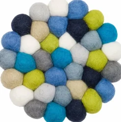 Tapis à boules de feutre multicolore bleu et vert 120 cm Fritz - myfelt