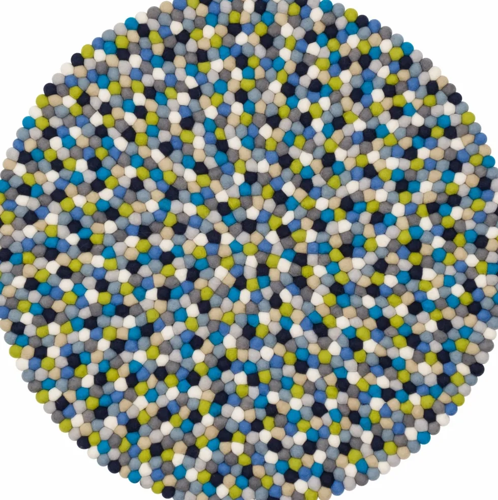 Tapis à boules de feutre multicolore bleu et vert 90 cm Fritz - myfelt
