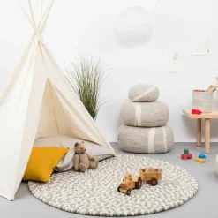 Tapis à boules de feutre multicolore naturel clair 50 cm Hella - myfelt