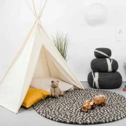 Tapis à boules de feutre multicolore naturel foncé 200 cm Néla - myfelt