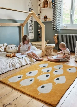 Tapis en coton bio abricot 120x170 cm Forêt - bleuu-studio