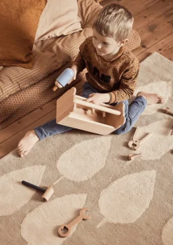Tapis en coton bio beige 100x130 cm Forêt - bleuu-studio
