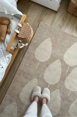 Tapis en coton bio beige 100x130 cm Forêt - bleuu-studio
