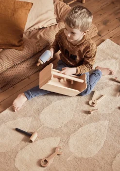 Tapis en coton bio beige 100x130 cm Forêt - bleuu-studio