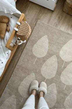 Tapis en coton bio beige 100x130 cm Forêt - bleuu-studio