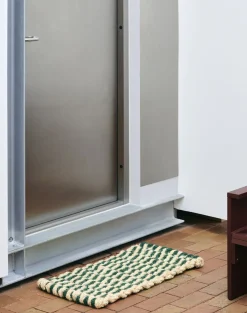 Tapis paillasson en fibre de coco vert foncé et blanc 40x80cm