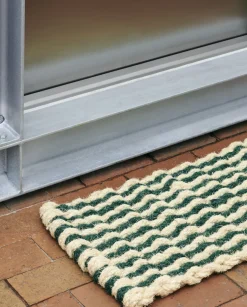 Tapis paillasson en fibre de coco vert foncé et blanc 40x80cm