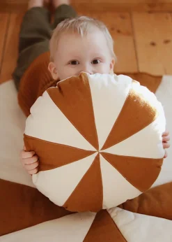 Tapis rond en coton et lin patchwork caramel - Moi Mili