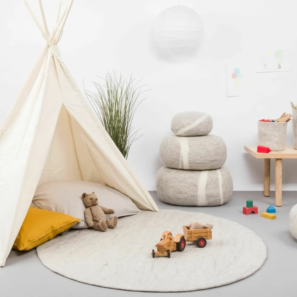 Tapis rond en laine beige marbré 70 cm Béla - myfelt