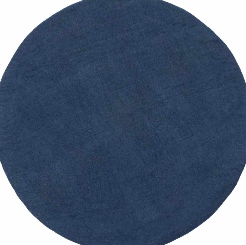 Tapis rond en laine bleu foncé 90 cm Alva - myfelt