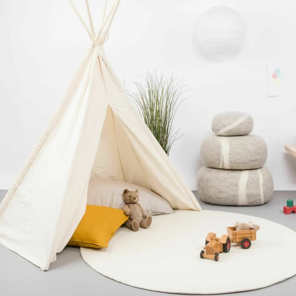 Tapis rond en laine écru 90 cm Linéa - myfelt