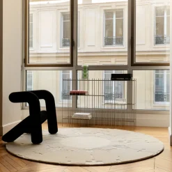 Tapis rond en laine et soie relief crème 200cm Rodolphe - Son-Tapis