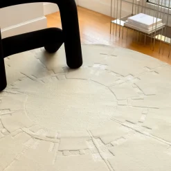 Tapis rond en laine et soie relief crème 200cm Rodolphe - Son-Tapis