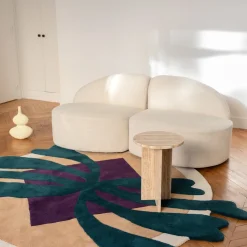 Tapis rond en laine imprimé feuille verte 160x180cm Vasco - Son-Tapis