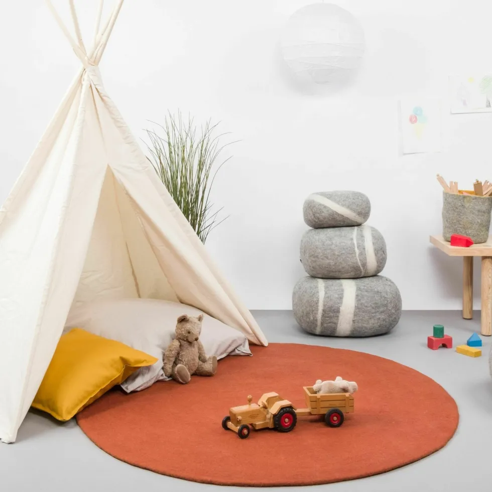 Tapis rond en laine rouge brique 180 cm Lora - myfelt