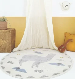 Tapis rond pour enfant motif lama bleu 135 cm Andino by Mon Petit Art - Nattiot