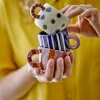 Tasse à espresso en grès à rayures rose et rouge marron Nini - Bloomingville