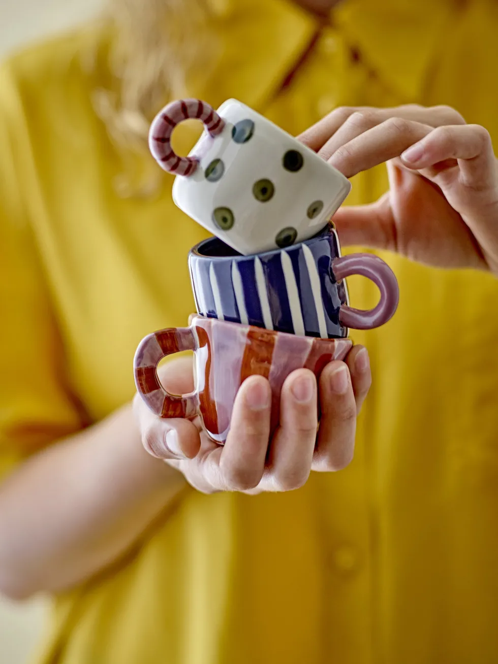 Tasse à espresso en grès à rayures rose et rouge marron Nini - Bloomingville