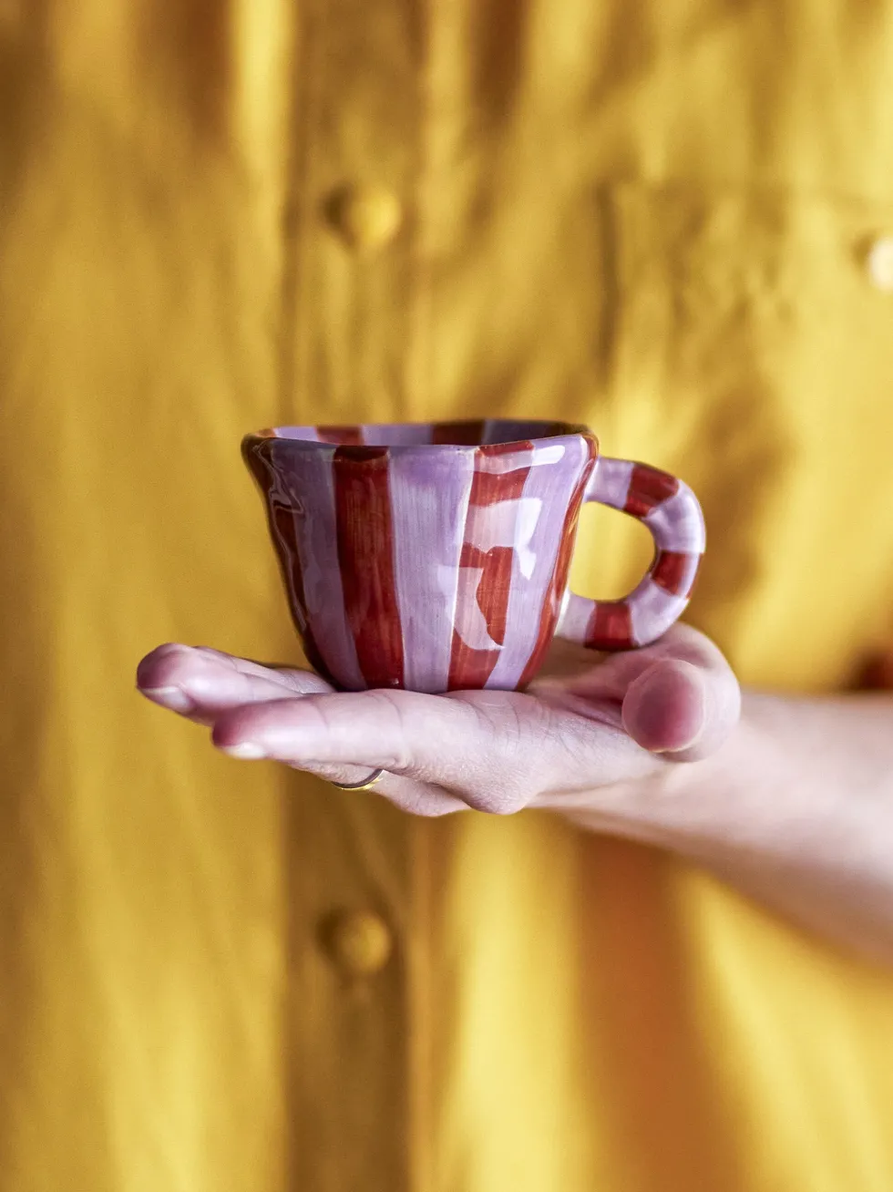Tasse à espresso en grès à rayures rose et rouge marron Nini - Bloomingville