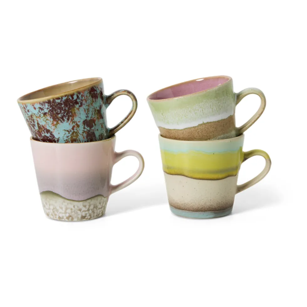 4 Tasses americano en céramiques 11,5x8,5x8cm Vaisselle 70's - HKLiving