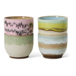 4 Tasses café en céramique 8x8x7cm Vaisselle 70's - HKLiving
