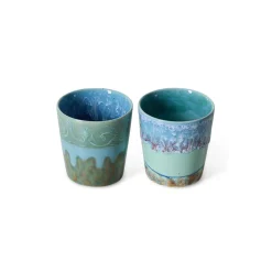 2 Tasses à café en grès bleu Van Gogh 7,5x8cm 230ml Vaisselle 70s - HKLiving
