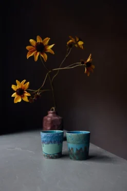 2 Tasses à café en grès bleu Van Gogh 7,5x8cm 230ml Vaisselle 70s - HKLiving