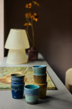 2 Tasses à café en grès bleu Van Gogh 7,5x8cm 230ml Vaisselle 70s - HKLiving