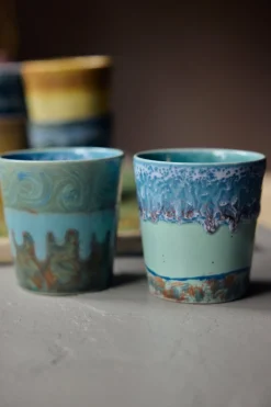 2 Tasses à café en grès bleu Van Gogh 7,5x8cm 230ml Vaisselle 70s - HKLiving
