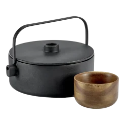 Théière en fonte noir et 4 tasses à thé en bois Collage - Serax