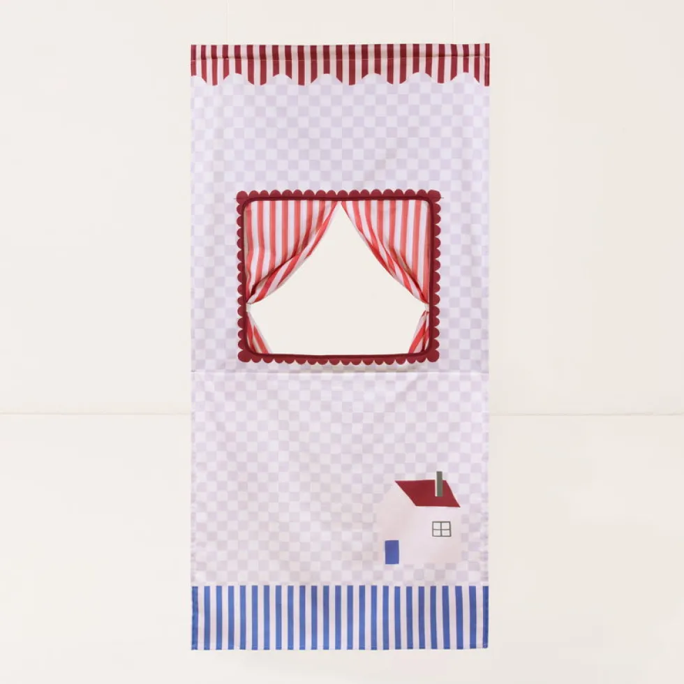 Théâtre à accrocher en coton bio lilas 74x150x2cm Checks sweet home Vibes - Nobodinoz