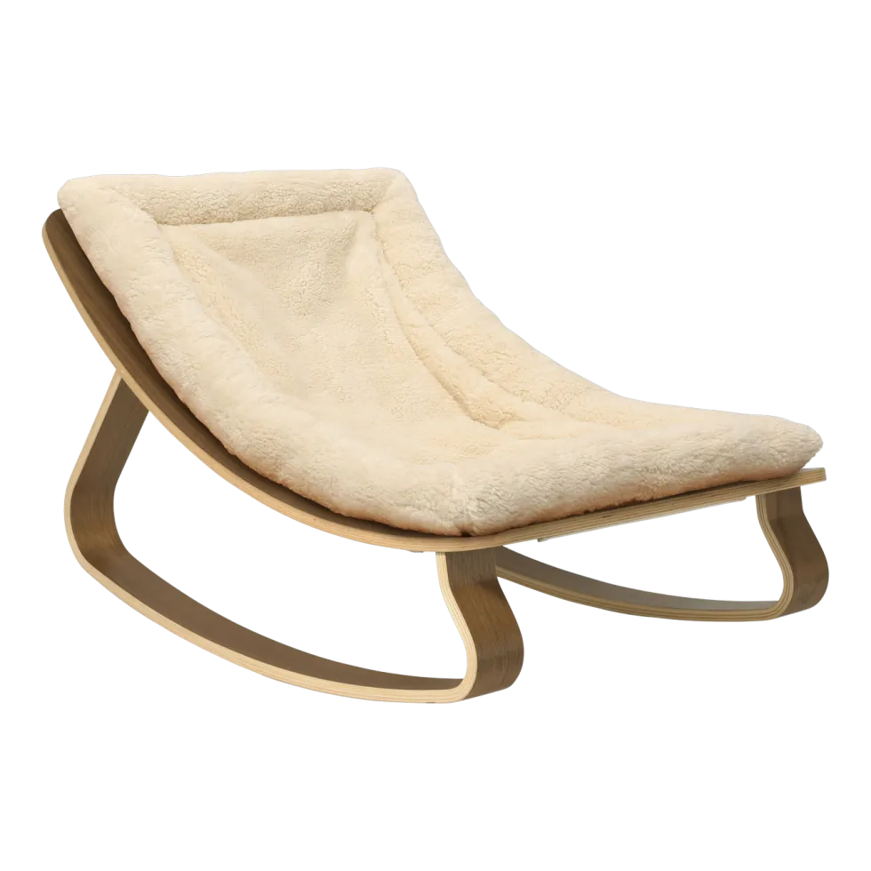 Transat bébé en bois de noyer et tissu à motifs blanc bouclé 70 x 45 cm Levo - Charlie Crane