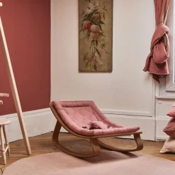 Transat bébé en bois de noyer et tissu à motifs bois de rose 70 x 45 cm Levo - Charlie Crane