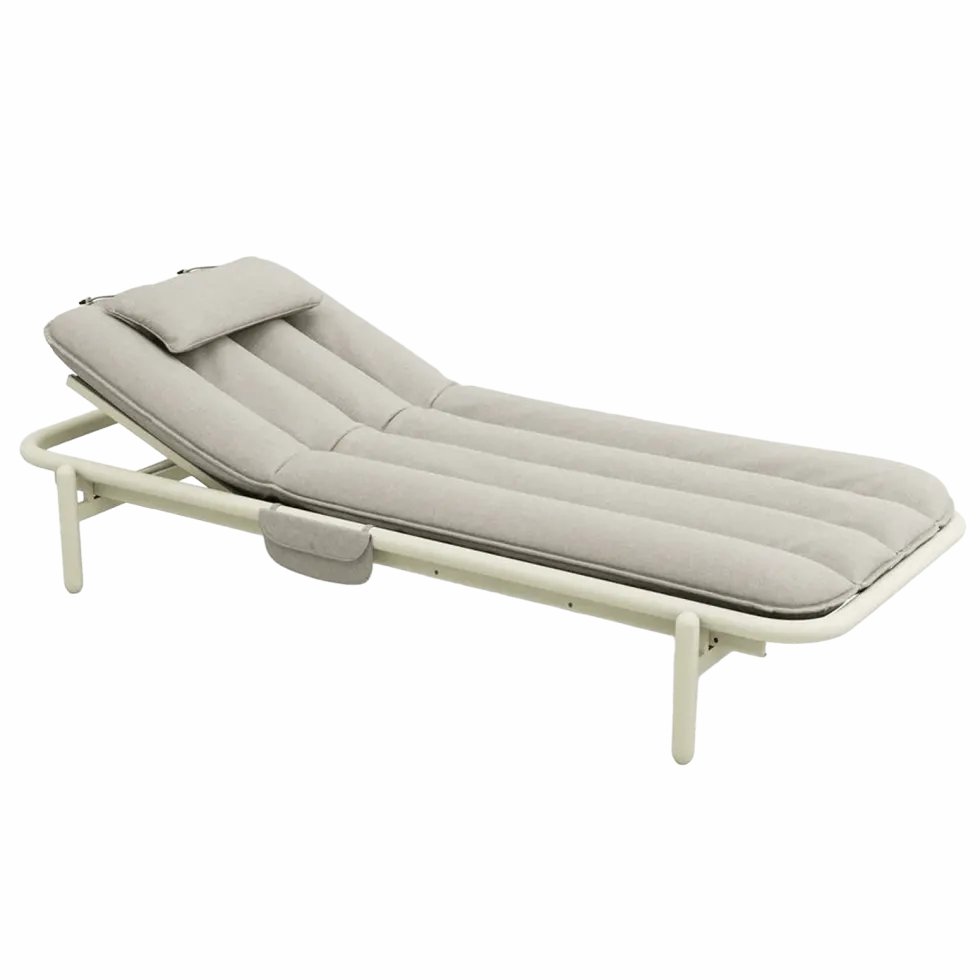 Transat en aluminium beige avec son matelas gris 212x97x39cm Sunbud Fatboy