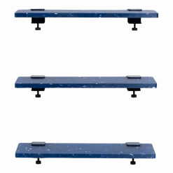 Trio étagères en plastique bleu recyclé 60 cm + 6 accroches acier patiné - Tiptoe