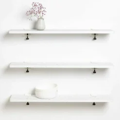 Trio étagères en plastique recyclé 90 cm + 6 accroches acier patiné - Tiptoe