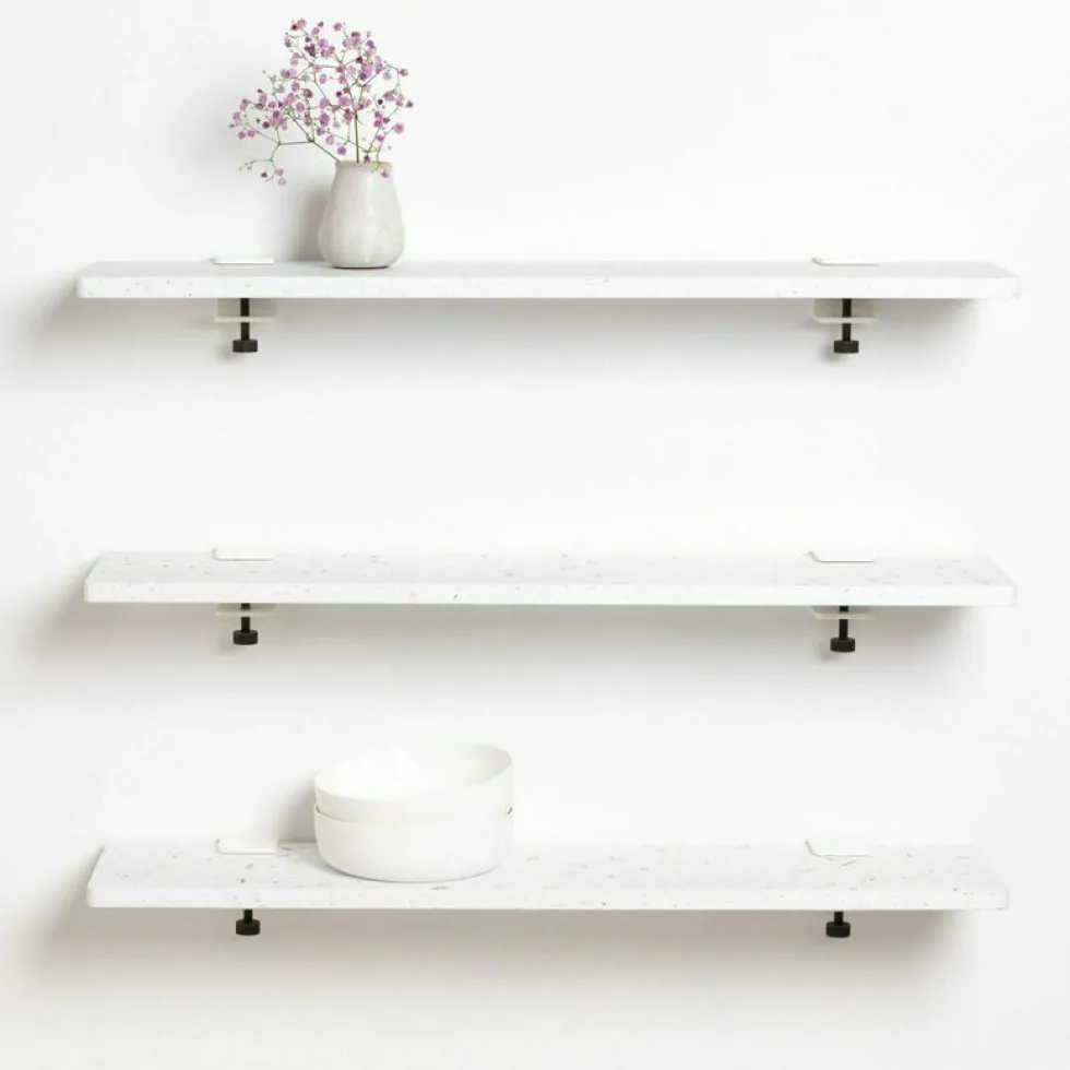 Trio étagères en plastique recyclé 90 cm + 6 accroches acier patiné - Tiptoe